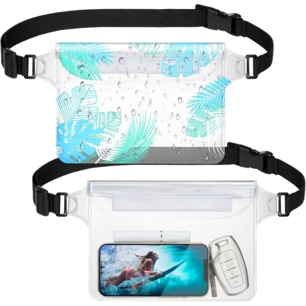 Fcolor Waterproof Fanny Pack  Waterproof Phone Pouch with Waist Strap  Cruise Essentials Must Haves Waterproof Pouch Dry Bag Keep Phone Valuables Safe for Beach Kayaking Boating Fishing2 Pack ClearLeaf