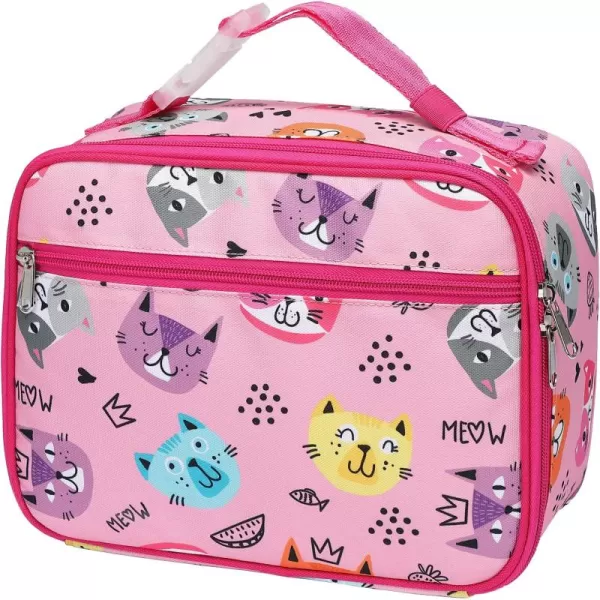 Fcolor lunch box kids Insulated Lunch Box Bag for Girls Boys Kids Toddler Children Teen Preschool Student School with Containers Adjustable Clipon Handle Pink Kitten