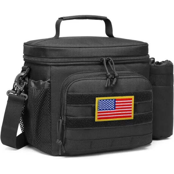 TACTICISM Tactical Lunch Box for Men 12L MOLLE Lunch Bag Adult Up to 8 Hours Insulated lunchbox Large Durable Leakproof Cooler with Detachable Water Bottle Pouch for Work Camping Fishing Black01BBlack  with Water Bottle Pouch