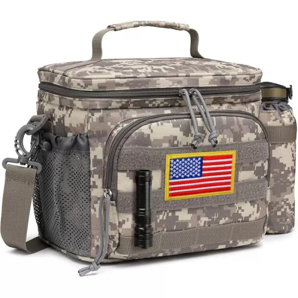 TACTICISM Tactical Lunch Box for Men 12L MOLLE Lunch Bag Adult Up to 8 Hours Insulated lunchbox Large Durable Leakproof Cooler with Detachable Water Bottle Pouch for Work Camping Fishing Black01EACU Camo  with Water Bottle Pouch