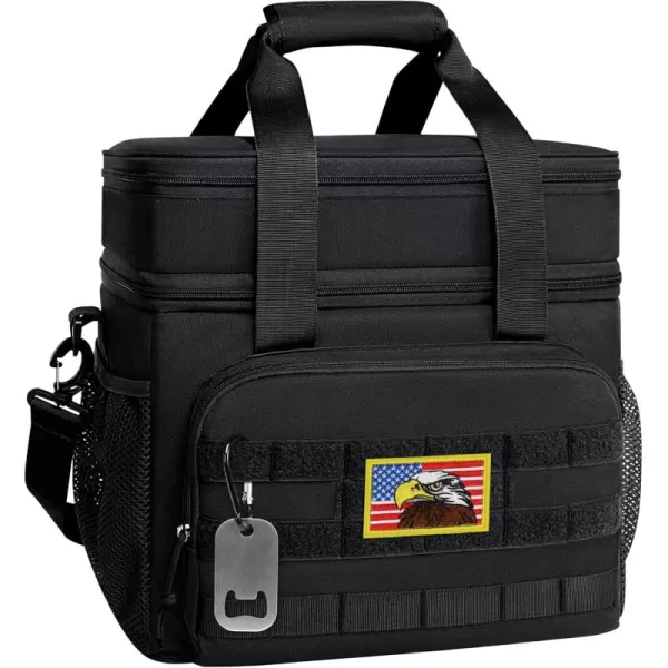 TACTICISM Tactical Lunch Box for Men 12L MOLLE Lunch Bag Adult Up to 8 Hours Insulated lunchbox Large Durable Leakproof Cooler with Detachable Water Bottle Pouch for Work Camping Fishing Black03BBlack  Double Deck