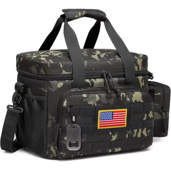 TACTICISM Tactical Lunch Box for Men 12L MOLLE Lunch Bag Adult Up to 8 Hours Insulated lunchbox Large Durable Leakproof Cooler with Detachable Water Bottle Pouch for Work Camping Fishing Black02DBlack Camo  with Molle Pouch