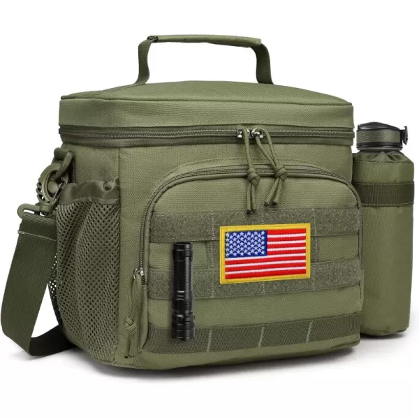 TACTICISM Tactical Lunch Box for Men 12L MOLLE Lunch Bag Adult Up to 8 Hours Insulated lunchbox Large Durable Leakproof Cooler with Detachable Water Bottle Pouch for Work Camping Fishing Black01CGreen  with Water Bottle Pouch