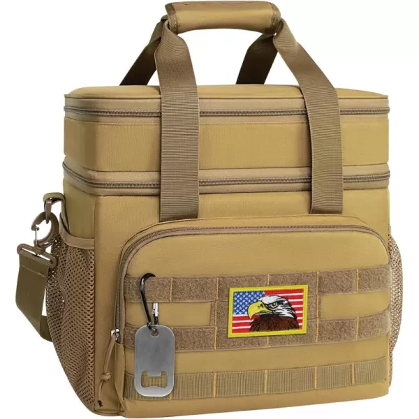TACTICISM Tactical Lunch Box for Men 12L MOLLE Lunch Bag Adult Up to 8 Hours Insulated lunchbox Large Durable Leakproof Cooler with Detachable Water Bottle Pouch for Work Camping Fishing Black03ABrown  Double Deck