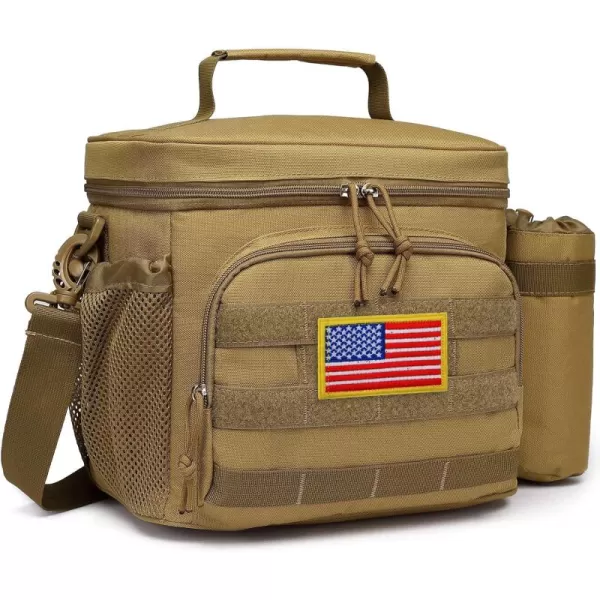 TACTICISM Tactical Lunch Box for Men 12L MOLLE Lunch Bag Adult Up to 8 Hours Insulated lunchbox Large Durable Leakproof Cooler with Detachable Water Bottle Pouch for Work Camping Fishing Black01ABrown  with Water Bottle Pouch