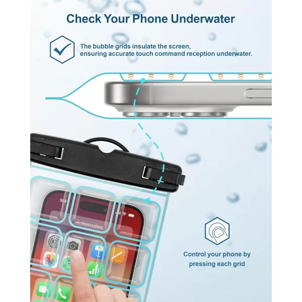 Fcolor Waterproof Phone Pouch  4 Pack Phone Waterproof Pouch for iPhone 15 14 Pro Max Galaxy S24 Up to 72quot IPX8 Waterproof Phone Case with Lanyard for Beach Surfing Snorkeling Swimming3 Pack  BlackBlueWhite with Bubble Grids