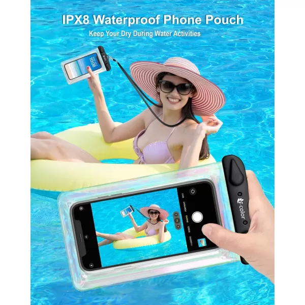 Fcolor Waterproof Phone Pouch  4 Pack Phone Waterproof Pouch for iPhone 15 14 Pro Max Galaxy S24 Up to 72quot IPX8 Waterproof Phone Case with Lanyard for Beach Surfing Snorkeling Swimming4 Pack  BlackBlackBlueWhite Iridescent Edge