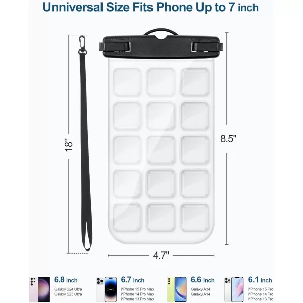 Fcolor Waterproof Phone Pouch  4 Pack Phone Waterproof Pouch for iPhone 15 14 Pro Max Galaxy S24 Up to 72quot IPX8 Waterproof Phone Case with Lanyard for Beach Surfing Snorkeling Swimming3 Pack  BlackBlueWhite with Bubble Grids