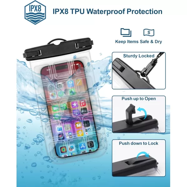 Fcolor Waterproof Phone Pouch  4 Pack Phone Waterproof Pouch for iPhone 15 14 Pro Max Galaxy S24 Up to 72quot IPX8 Waterproof Phone Case with Lanyard for Beach Surfing Snorkeling Swimming3 Pack  BlackBlueWhite with Bubble Grids