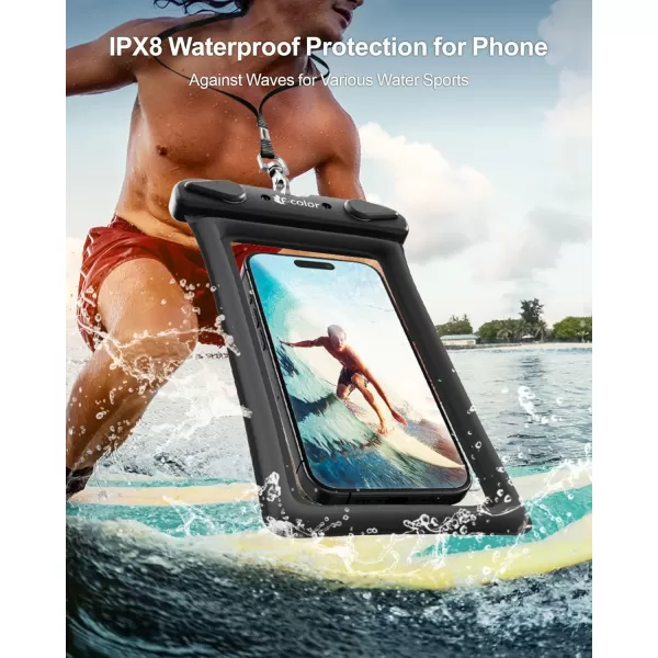 Fcolor Waterproof Phone Pouch  4 Pack Phone Waterproof Pouch for iPhone 15 14 Pro Max Galaxy S24 Up to 72quot IPX8 Waterproof Phone Case with Lanyard for Beach Surfing Snorkeling Swimming2 Pack  BlackGreen with Air Cushion