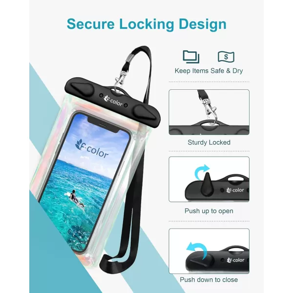Fcolor Waterproof Phone Pouch  4 Pack Phone Waterproof Pouch for iPhone 15 14 Pro Max Galaxy S24 Up to 72quot IPX8 Waterproof Phone Case with Lanyard for Beach Surfing Snorkeling Swimming4 Pack  BlackBlackBlueWhite Iridescent Edge