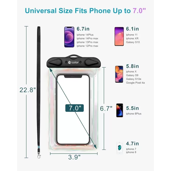 Fcolor Waterproof Phone Pouch  4 Pack Phone Waterproof Pouch for iPhone 15 14 Pro Max Galaxy S24 Up to 72quot IPX8 Waterproof Phone Case with Lanyard for Beach Surfing Snorkeling Swimming4 Pack  BlackBlackBlueWhite Iridescent Edge