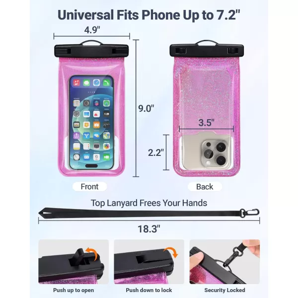 Fcolor Waterproof Phone Pouch  4 Pack Phone Waterproof Pouch for iPhone 15 14 Pro Max Galaxy S24 Up to 72quot IPX8 Waterproof Phone Case with Lanyard for Beach Surfing Snorkeling Swimming3 Pack  BluePinkSilver