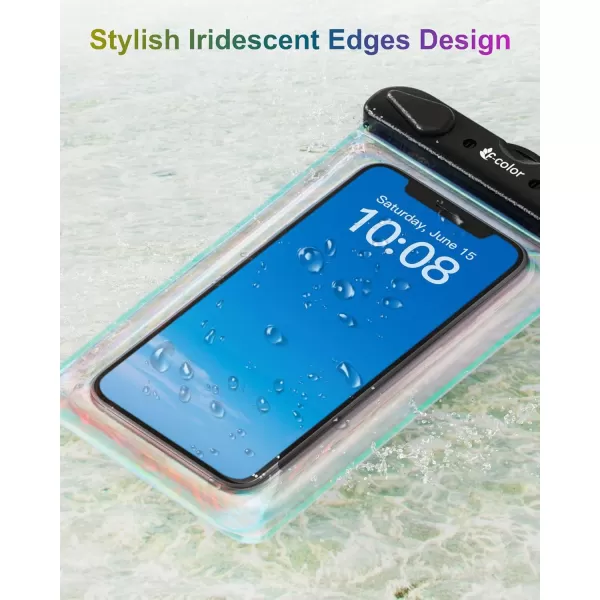 Fcolor Waterproof Phone Pouch  4 Pack Phone Waterproof Pouch for iPhone 15 14 Pro Max Galaxy S24 Up to 72quot IPX8 Waterproof Phone Case with Lanyard for Beach Surfing Snorkeling Swimming4 Pack  BlackBlackBlueWhite Iridescent Edge