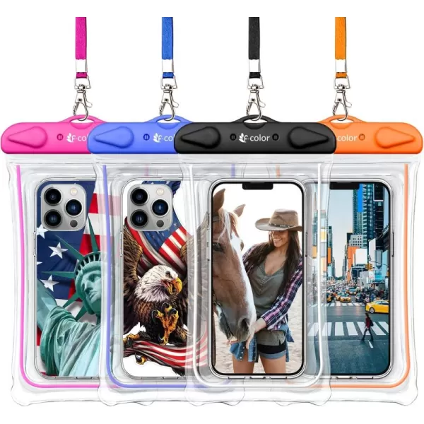 Fcolor Waterproof Phone Pouch  4 Pack Phone Waterproof Pouch for iPhone 15 14 Pro Max Galaxy S24 Up to 72quot IPX8 Waterproof Phone Case with Lanyard for Beach Surfing Snorkeling Swimming4 Pack  BlackBlueOrangePink