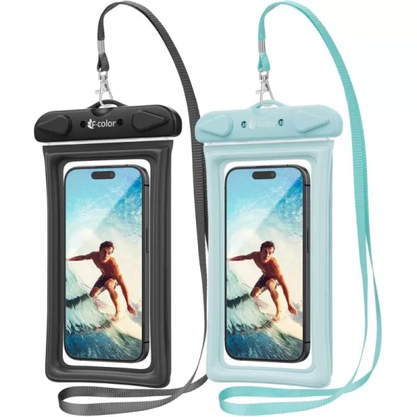 Fcolor Waterproof Phone Pouch  4 Pack Phone Waterproof Pouch for iPhone 15 14 Pro Max Galaxy S24 Up to 72quot IPX8 Waterproof Phone Case with Lanyard for Beach Surfing Snorkeling Swimming2 Pack  BlackGreen with Air Cushion