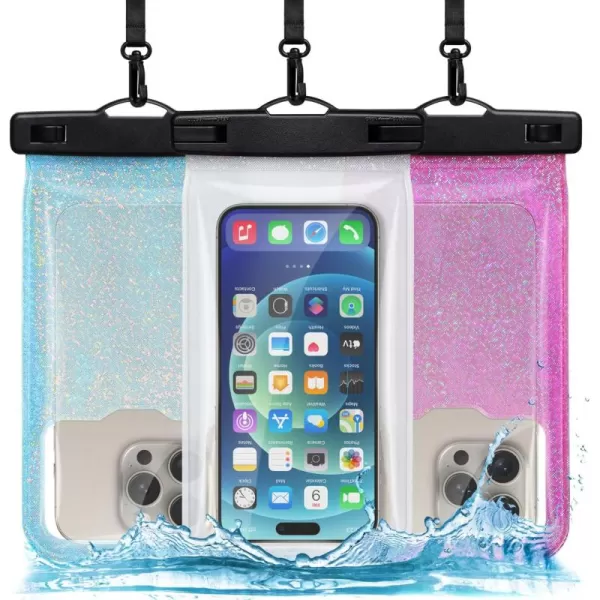 Fcolor Waterproof Phone Pouch  4 Pack Phone Waterproof Pouch for iPhone 15 14 Pro Max Galaxy S24 Up to 72quot IPX8 Waterproof Phone Case with Lanyard for Beach Surfing Snorkeling Swimming3 Pack  BluePinkSilver