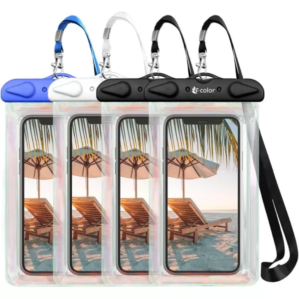 Fcolor Waterproof Phone Pouch  4 Pack Phone Waterproof Pouch for iPhone 15 14 Pro Max Galaxy S24 Up to 72quot IPX8 Waterproof Phone Case with Lanyard for Beach Surfing Snorkeling Swimming4 Pack  BlackBlackBlueWhite Iridescent Edge