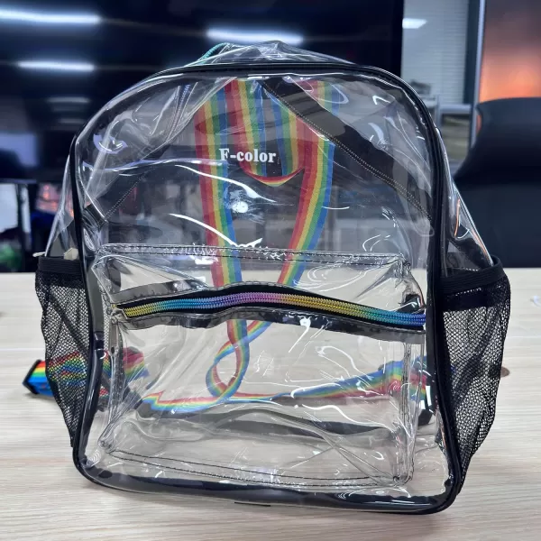 Fcolor Clear Mini Backpack Stadium Approved  Rainbow Clear Bag for Kids Girls and Boys Women School  Small Transparent Backpack with Adjustable Straps Black