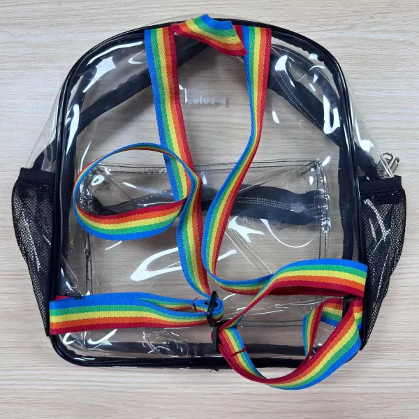Fcolor Clear Mini Backpack Stadium Approved  Rainbow Clear Bag for Kids Girls and Boys Women School  Small Transparent Backpack with Adjustable Straps Black