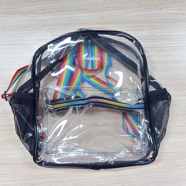 Fcolor Clear Mini Backpack Stadium Approved  Rainbow Clear Bag for Kids Girls and Boys Women School  Small Transparent Backpack with Adjustable Straps Black