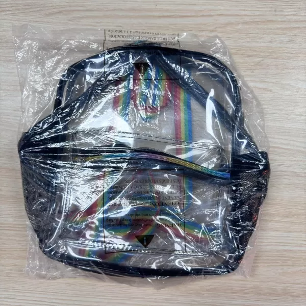Fcolor Clear Mini Backpack Stadium Approved  Rainbow Clear Bag for Kids Girls and Boys Women School  Small Transparent Backpack with Adjustable Straps Black