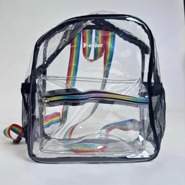 Fcolor Clear Mini Backpack Stadium Approved  Rainbow Clear Bag for Kids Girls and Boys Women School  Small Transparent Backpack with Adjustable Straps Black