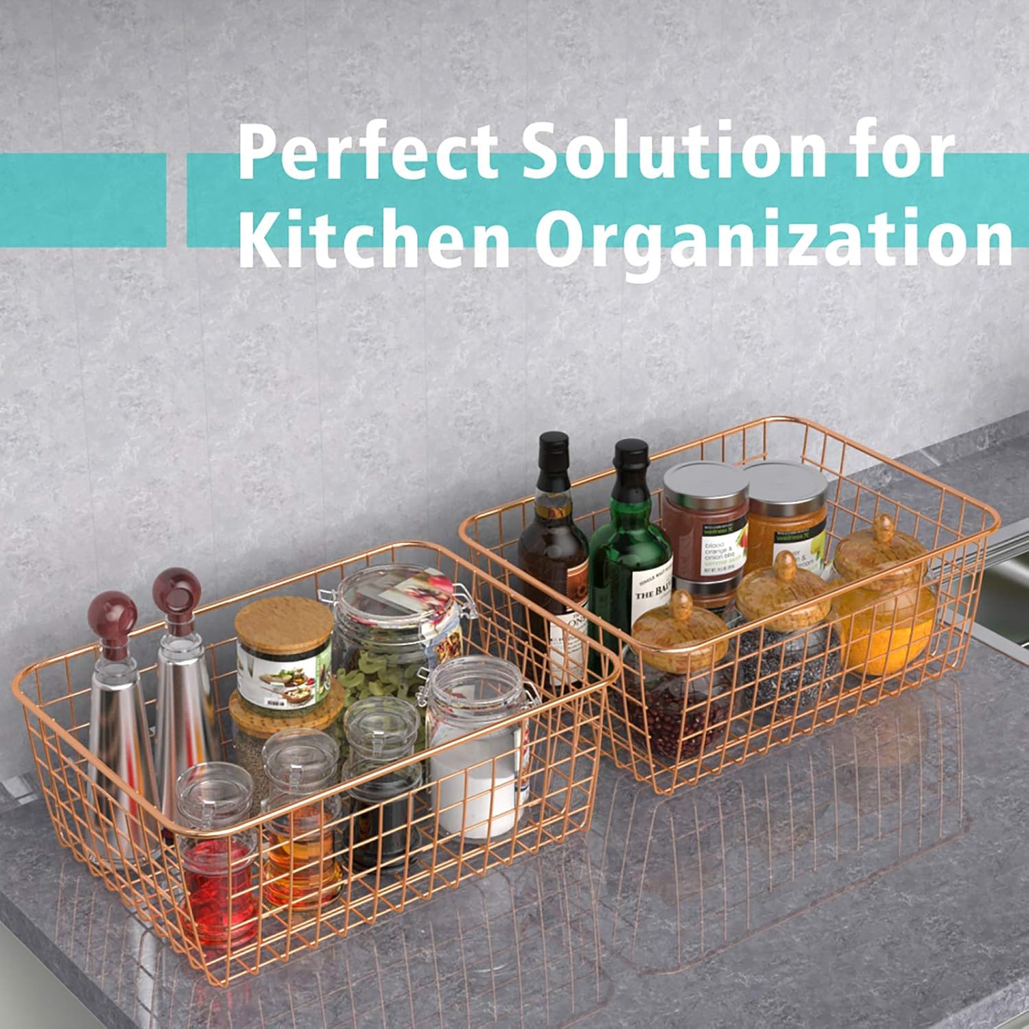 Wire Storage Basket Fcolor 6 Pack Multi Size Metal Baskets for Storage Organizer for Pantry Shelf Freezer Kitchen Cabinet Bathroom Rose GoldRose Gold