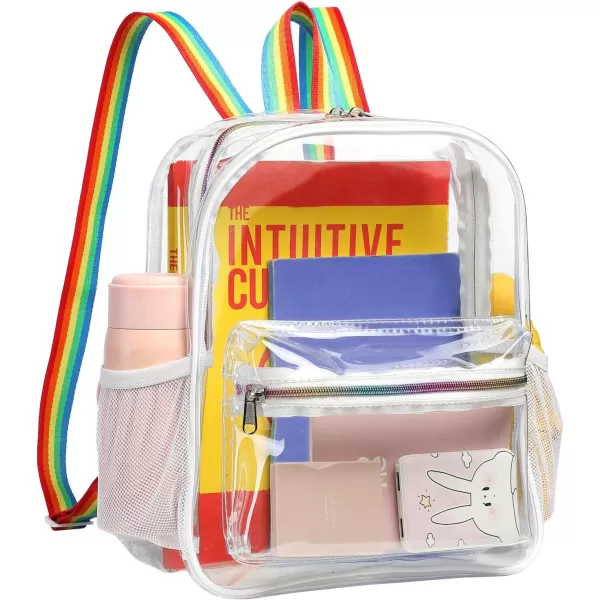 Fcolor Clear Backpack Stadium Approved Clear Mini Backpack with Adjustable Straps for Concert Sport Event Waterproof See Through Backpack for Women Kids White