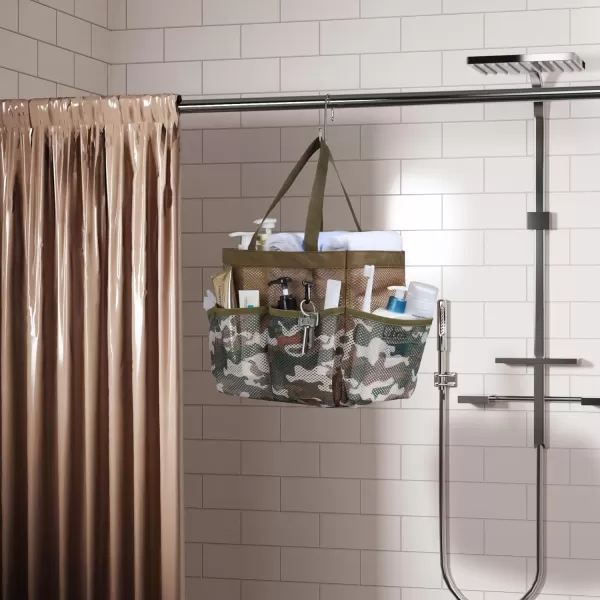 Fcolor Mesh Shower Caddy Portable Upgrade Deeper 7 Pockets Basket Bag Tote for College Dorm Room Toiletry Bathroom Essentials Gym Camp Quick Dry 2 handles with S Hook BlackL  Brown Camouflage