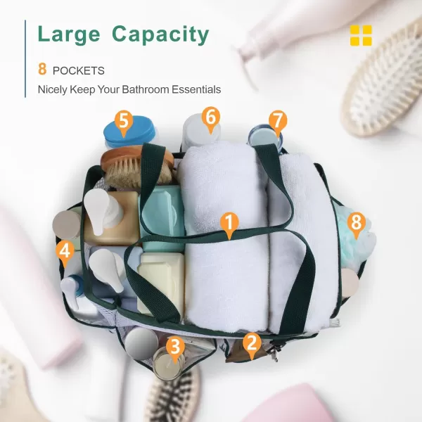 Fcolor Mesh Shower Caddy Portable Upgrade Deeper 7 Pockets Basket Bag Tote for College Dorm Room Toiletry Bathroom Essentials Gym Camp Quick Dry 2 handles with S Hook BlackL  Green Pineapple