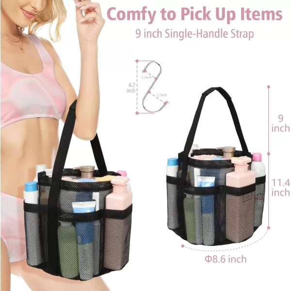Fcolor Mesh Shower Caddy Portable Upgrade Deeper 7 Pockets Basket Bag Tote for College Dorm Room Toiletry Bathroom Essentials Gym Camp Quick Dry 2 handles with S Hook Black1 Pack L Black