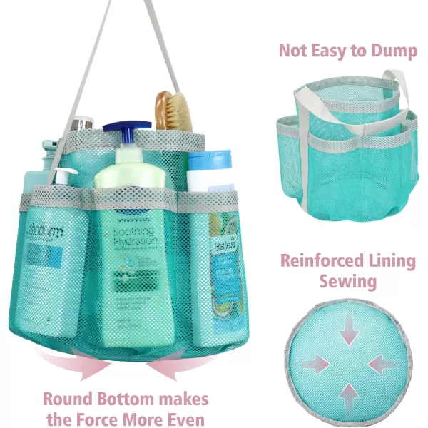 Fcolor Mesh Shower Caddy Portable Upgrade Deeper 7 Pockets Basket Bag Tote for College Dorm Room Toiletry Bathroom Essentials Gym Camp Quick Dry 2 handles with S Hook Black1 Pack L Mint Green