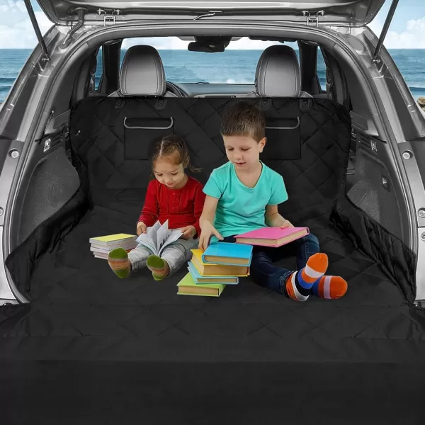 Fcolor SUV Cargo Liner for Dogs Water Resistant Pet Cover Dog Seat Mat SUVs Sedans Vans with Bumper Flap Protector NonSlip Large Size Universal Fit BlackPockets Black