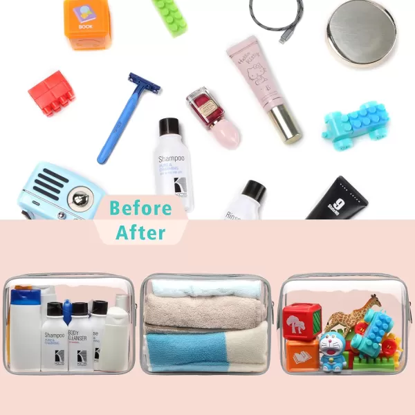 Fcolor TSA Approved Toiletry Bag 5 Pack Clear Toiletry Bags  Quart Size Travel Bag Clear Cosmetic Makeup Bags for Women Men Carry on Airport Airline Compliant Bag 5 ColorsLight Grey 3 Pack