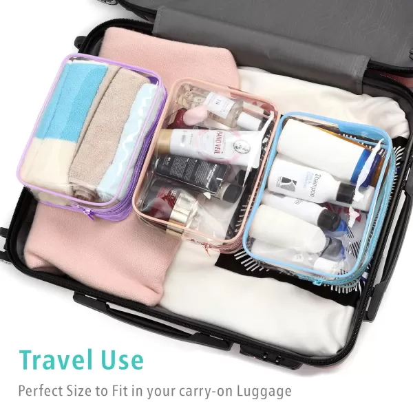Fcolor TSA Approved Toiletry Bag 5 Pack Clear Toiletry Bags  Quart Size Travel Bag Clear Cosmetic Makeup Bags for Women Men Carry on Airport Airline Compliant Bag 5 ColorsActive Macaron Blue Purple Pink 3 Pack