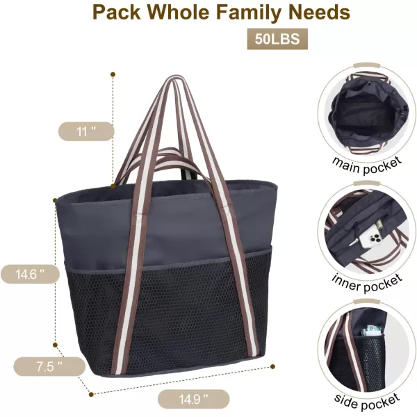 Fcolor Waterproof Beach Bags for Women  Machine Washable Travel Tote Bag with Zipper Packable for Beach Cruise SwimBlack