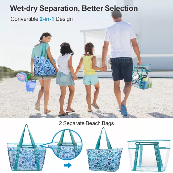 Fcolor Waterproof Beach Bags for Women  Machine Washable Travel Tote Bag with Zipper Packable for Beach Cruise SwimBlue