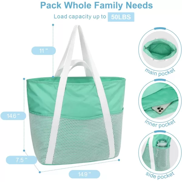 Fcolor Waterproof Beach Bags for Women  Machine Washable Travel Tote Bag with Zipper Packable for Beach Cruise SwimMint Green