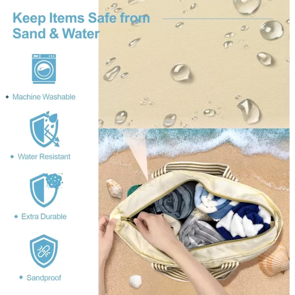 Fcolor Waterproof Beach Bags for Women  Machine Washable Travel Tote Bag with Zipper Packable for Beach Cruise SwimWave