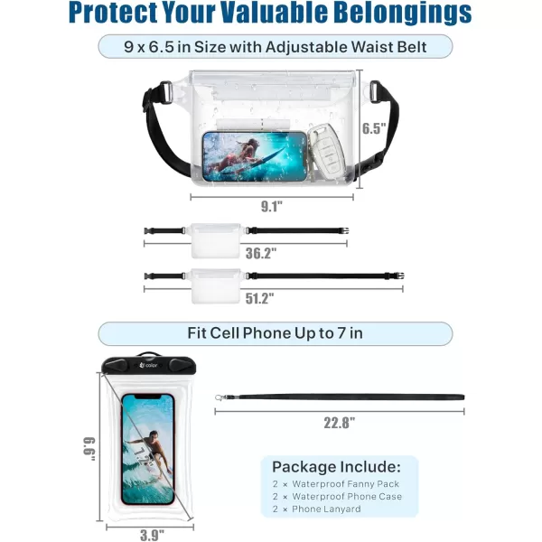 Fcolor Waterproof Fanny Pack  Waterproof Phone Pouch with Waist Strap  Cruise Essentials Must Haves Waterproof Pouch Dry Bag Keep Phone Valuables Safe for Beach Kayaking Boating Fishing2Phone CaseBlackBlue2Fanny PacksClearLeaf