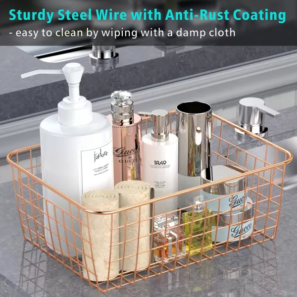 Wire Storage Basket Fcolor 6 Pack Multi Size Metal Baskets for Storage Organizer for Pantry Shelf Freezer Kitchen Cabinet Bathroom Rose GoldRose Gold