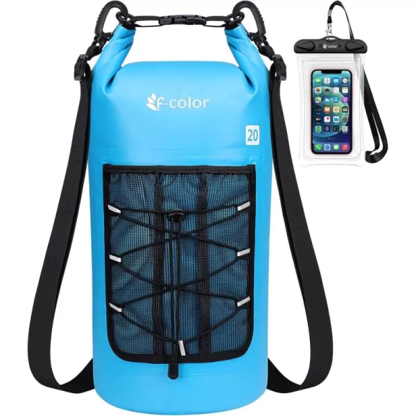 Fcolor Waterproof Dry Bag Backpack  5L10L20L30L40L Lightweight Roll Top Waterproof Pouch Dry Bag with Waterproof Phone Case for Kayaking Beach Boating Paddleboarding Camping Fishing20L Blue