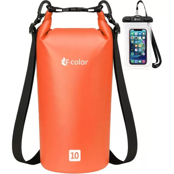 Fcolor Waterproof Dry Bag Backpack  5L10L20L30L40L Lightweight Roll Top Waterproof Pouch Dry Bag with Waterproof Phone Case for Kayaking Beach Boating Paddleboarding Camping Fishing10L Orange