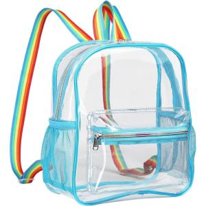imageFcolor Clear Backpack Stadium Approved Clear Mini Backpack with Adjustable Straps for Concert Sport Event Waterproof See Through Backpack for Women Kids Blue