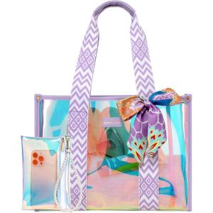 imageFcolor Iridesent Beach Bag for Women  Waterproof Beach Tote Clear Pool Bag with Phone Pouch for Cruise Vacation Essentials16l  Iridescent Purple