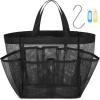 imageFcolor Mesh Shower Caddy Portable with Dividers  Upgrade Deeper 7 Pockets Dorm Room Essentials with S Hook Shower Bag Basket Tote for Guys Girls College Camping Toiletry Bathroom BlackBlack with 2 Pack Name Tags