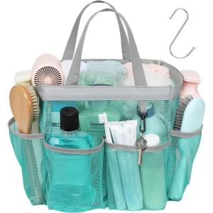imageFcolor Mesh Shower Caddy Portable with Dividers  Upgrade Deeper 7 Pockets Dorm Room Essentials with S Hook Shower Bag Basket Tote for Guys Girls College Camping Toiletry Bathroom Black1 Pack L Mint Green