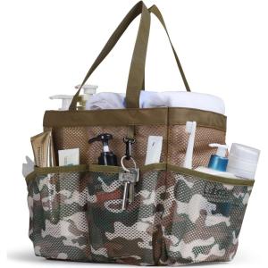 imageFcolor Mesh Shower Caddy Portable with Dividers  Upgrade Deeper 7 Pockets Dorm Room Essentials with S Hook Shower Bag Basket Tote for Guys Girls College Camping Toiletry Bathroom BlackL  Brown Camouflage