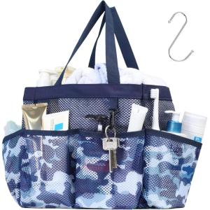 imageFcolor Mesh Shower Caddy Portable with Dividers  Upgrade Deeper 7 Pockets Dorm Room Essentials with S Hook Shower Bag Basket Tote for Guys Girls College Camping Toiletry Bathroom BlackL  Dark Blue Camouflage